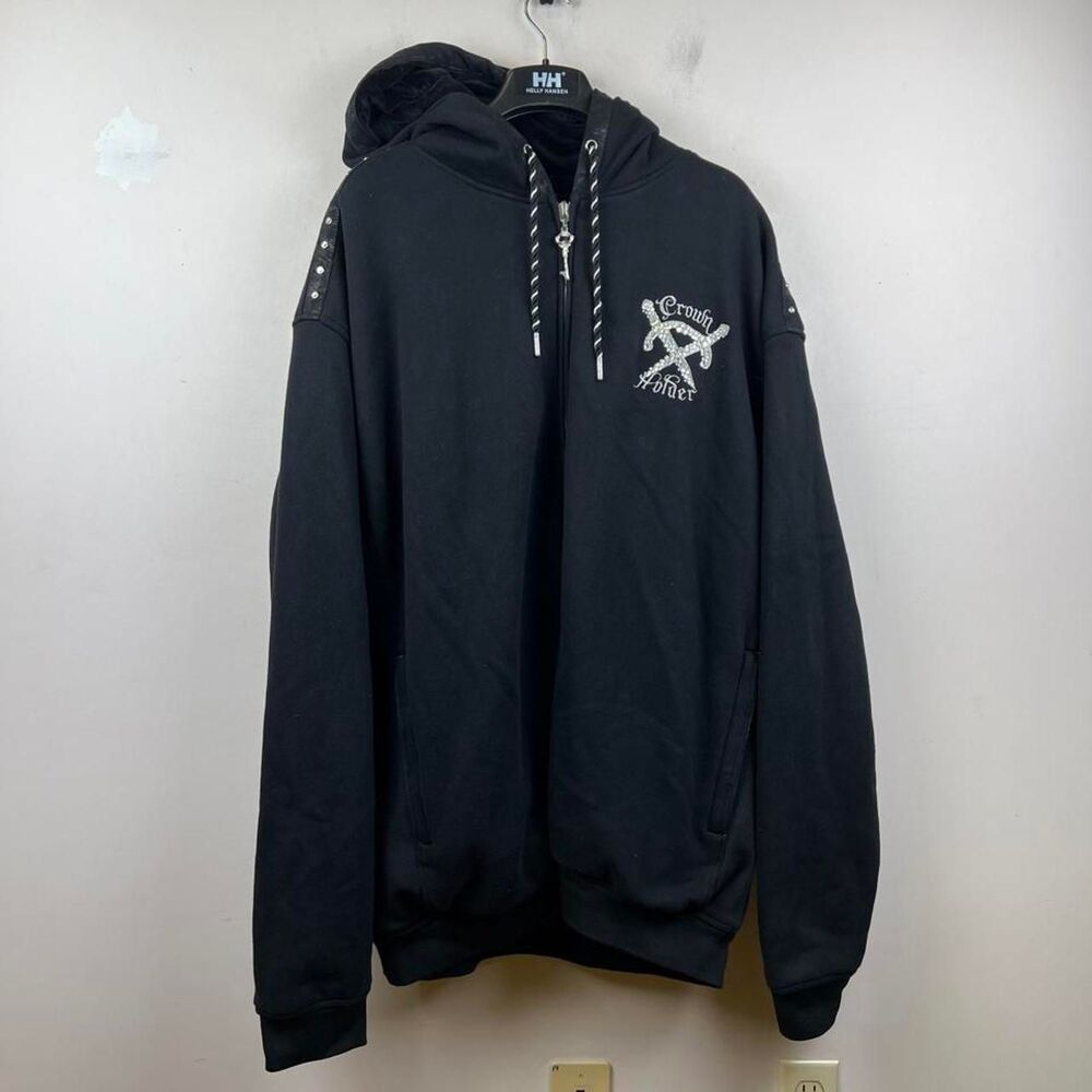 Black Crown Holder Hoodie With Silver Studs And Zipper Details  Size 4 XL